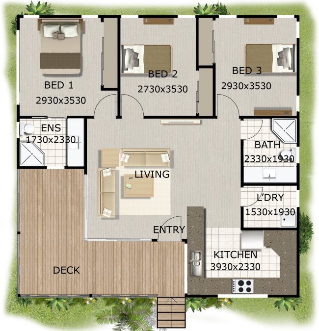 3  bed -100m2 house plans